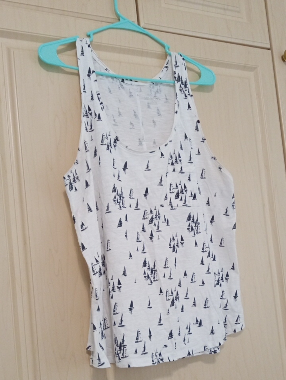 Merona White Tank Top with Navy Sailboat Print